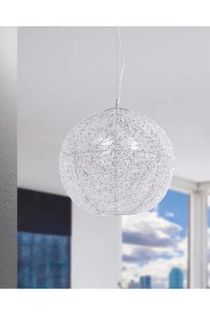I-ASTRA/S45 - Lampadario Sospeso Moderno Sferico Cristalli Fili Alluminio Intrecciati E27 Bestseller