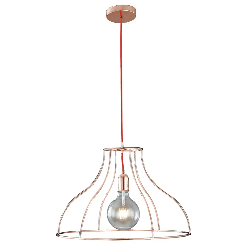 Lampadario Sospensione Minimal Cavo Rosso Metallo Oro Rosa Moderno E27 Quantità Limitata