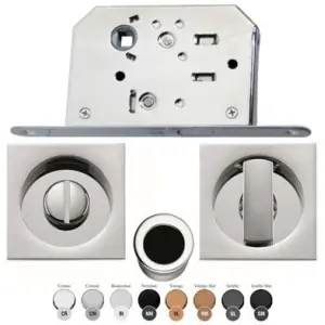 Kit maniglia incasso COLOMBO modello OPEN SQ per serramento con nottolino wc, ditale trascinamento e serratura in ottone cromat Must-Have