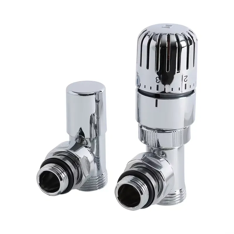 Paio di Valvole Termostatiche a Squadra con Adattatore per Radiatori e Scaldasalviette per Tubi Multistrato 16mm Must-Have