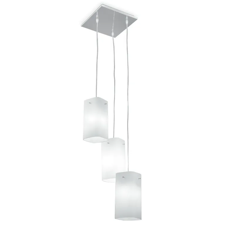 Professionale Lampadario a 3 Sospensioni Squadrate Vetro Bianco Metallo Moderno E27