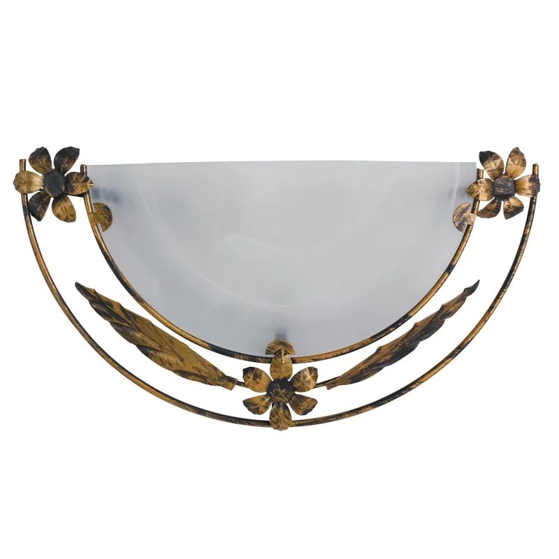 Pagamento Sicuro Applique Lunetta Vetro Alabastro Bianco Cornice Metallo Anticato Interno Classico E27