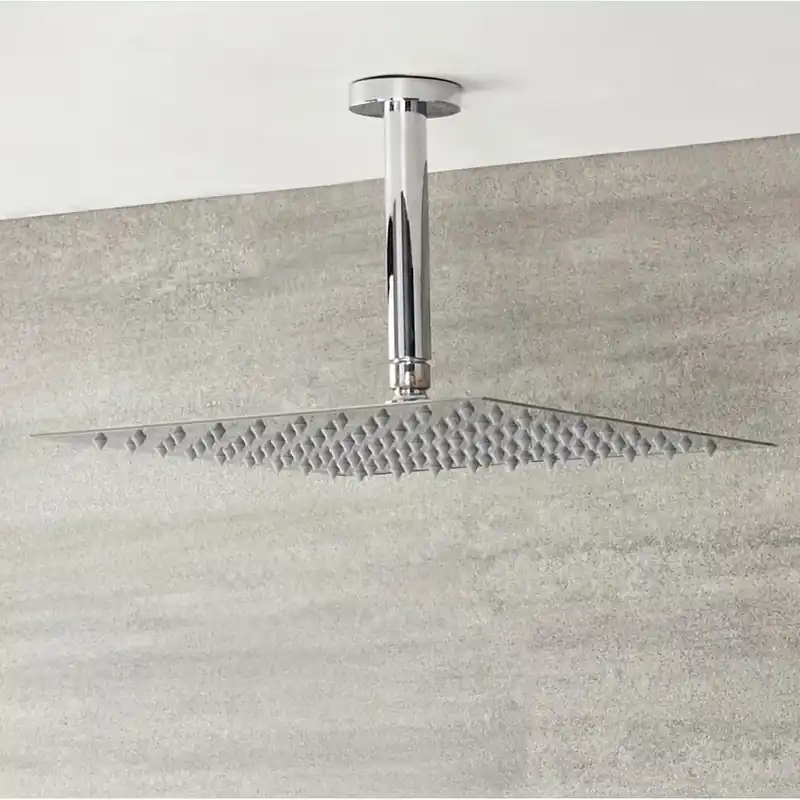 Soffione Fisso Quadrato Ultrapiatto - 400mm x 400mm - Acciaio Inox con Braccio Doccia a Soffitto Soddisfatti O Rimborsati
