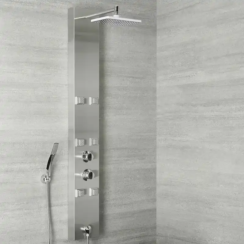 Prezzo Ridotto Pannello Doccia Multifunzione in Acciaio Inox Completo con Miscelatore Termostatico - Easton