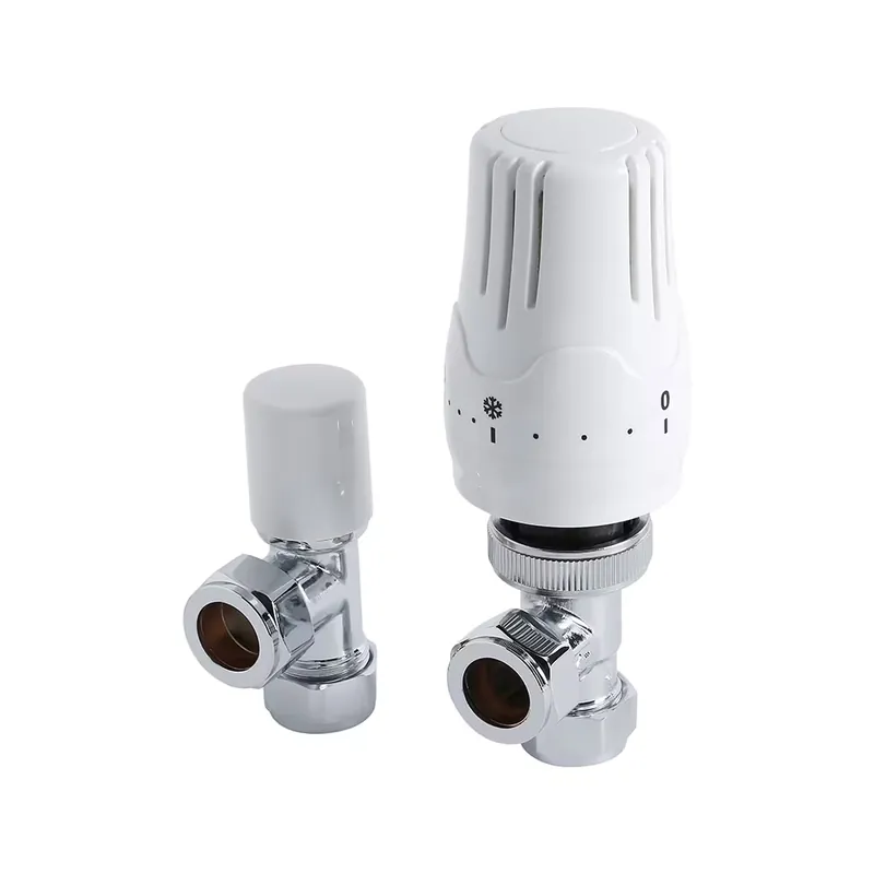 Valvola Termostatica a Squadra per Radiatore o Scaldasalviette con Detentore per Tubi in Rame 15mm Professionale