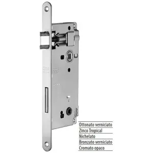 Affare Serratura AGB modello PATENT GRANDE 590 con quadro bagno 50mm frontale 18x238mm bordo tondo per porta in acciaio finitura ottonato verniciato