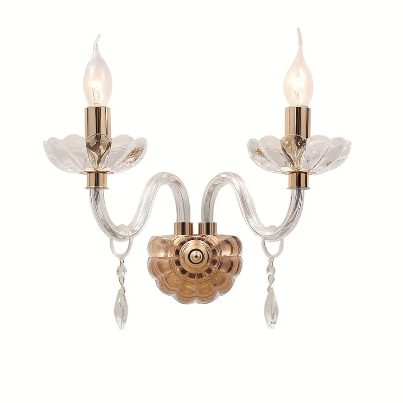 Lampada da Parete Disponibile in oro o cromo 2 bracci cristalli a goccia 2XE14 Compra Online