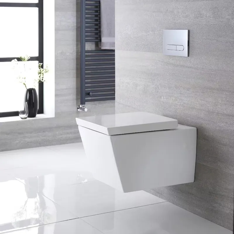 Sanitario Bagno WC Quadrato Sospeso 310x360x560mm con Sedile Copri WC Soft Close - Halwell Pagamento Sicuro