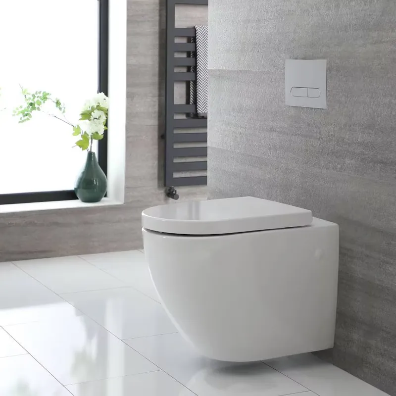 Offerta Lampo Sanitario Bagno WC Ovale Sospeso Rimless 390x360x550mm con Sedile Copri WC Soft Close - Ashbury