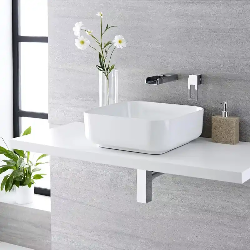 Must-Have Lavabo da Appoggio Quadrato Moderno - Bianco - 400 mm x 400 mm (senza Fori per Rubinetteria) - Milton