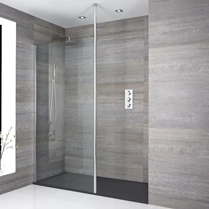 Kit Doccia Walk-In 1400 x 900 mm con Puntello da Pavimento a Soffitto e Piatto Doccia Effetto Ardesia - Sera Ultima Occasione