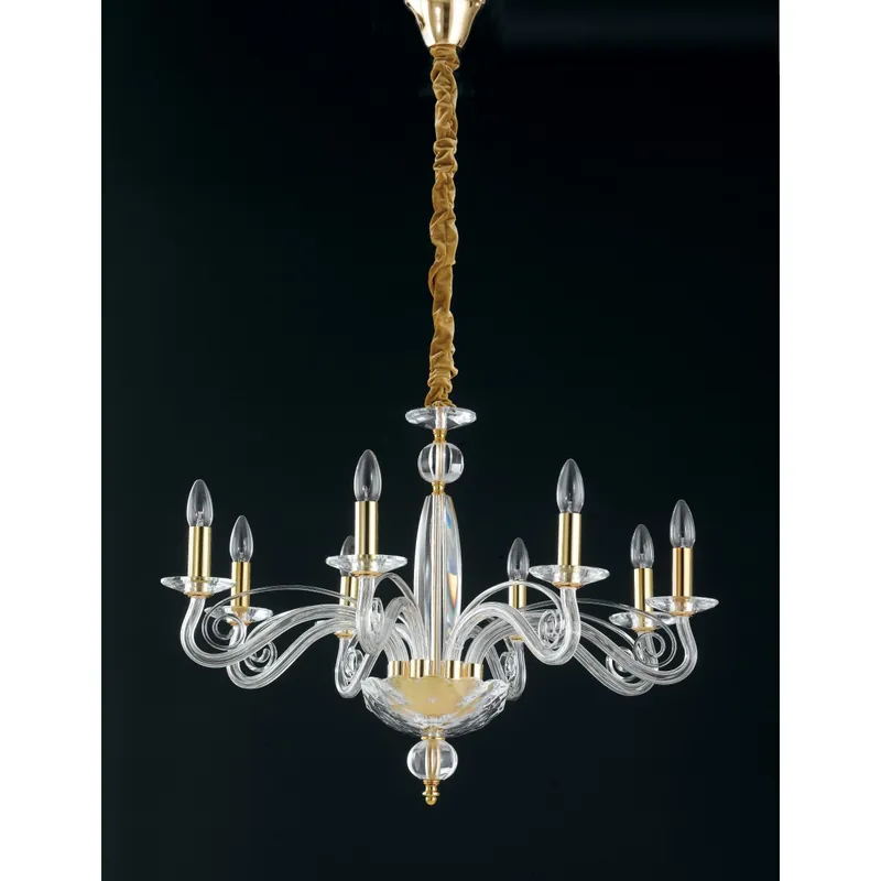 Lampadario a Sospensione Finiture Oro Cristallo Classico E14 Super Prezzo