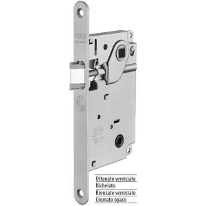 Serratura AGB modello CENTRO con quadro bagno entrata 50mm frontale 22x196mm bordo tondo solo scrocco per porta in acciaio finitura nichelato Novità