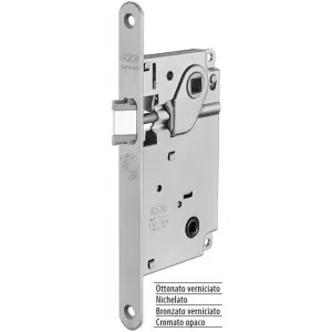 Serratura AGB modello CENTRO con quadro bagno entrata 50mm frontale 18x196mm bordo tondo solo scrocco per porta in acciaio finitura ottonato verniciato Offerta Speciale