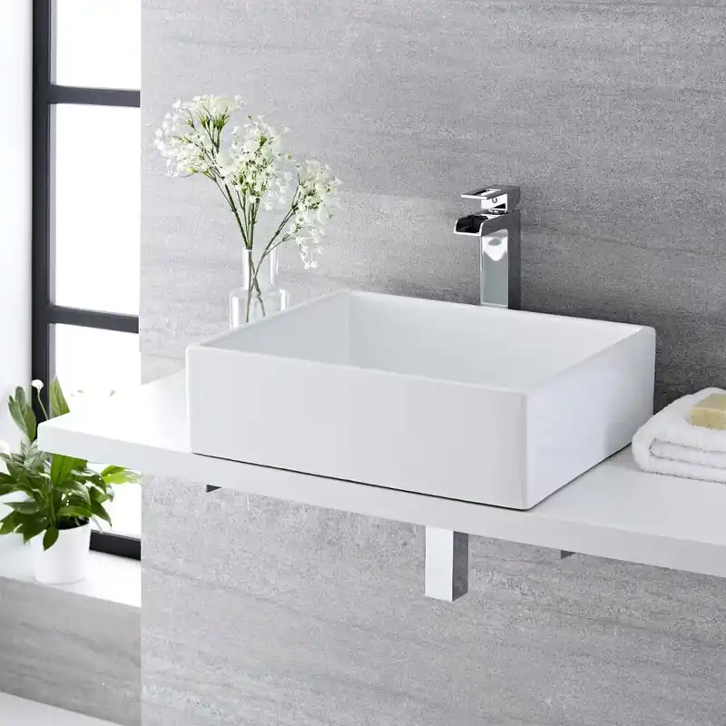 Lavabo Bagno da Appoggio Quadrato in Ceramica 490x390mm - Haldon Non Perdere