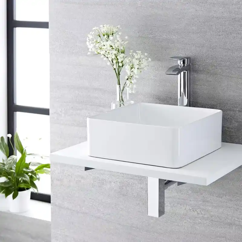 Popolare Lavabo Bagno da Appoggio Quadrato in Ceramica 370x370mm - Alswear