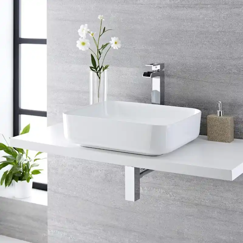 Nuova Collezione Lavabo Bagno da Appoggio Rettangolare in Ceramica 500x400mm - Milton