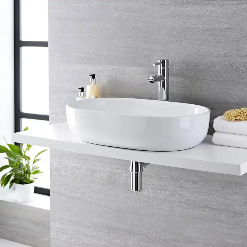 Economico Lavabo Bagno da Appoggio in Ceramica Ovale 590x425mm - Otterton