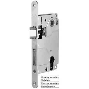 Serratura AGB modello CENTRO con foro cilindro entrata 50mm frontale 22x196mm bordo tondo con catenaccio per porta in acciaio finitura nichelato Prezzo Conveniente