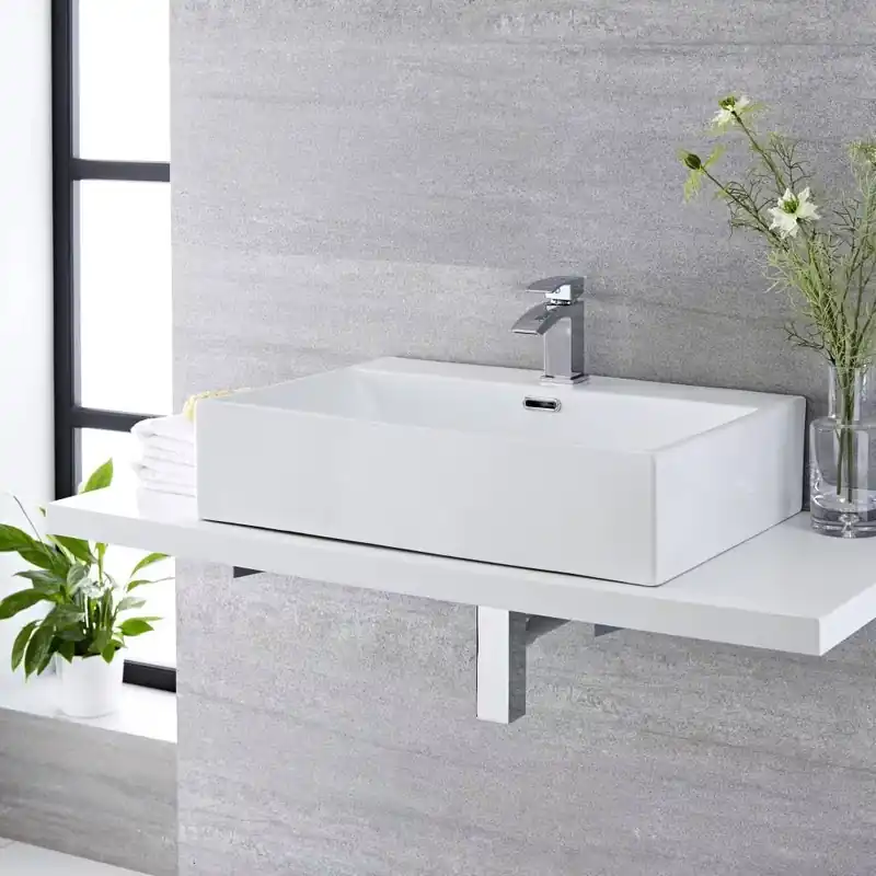 Lavabo Bagno da Appoggio Rettangolare in Ceramica 605x430mm - Sandford Consegna Rapida