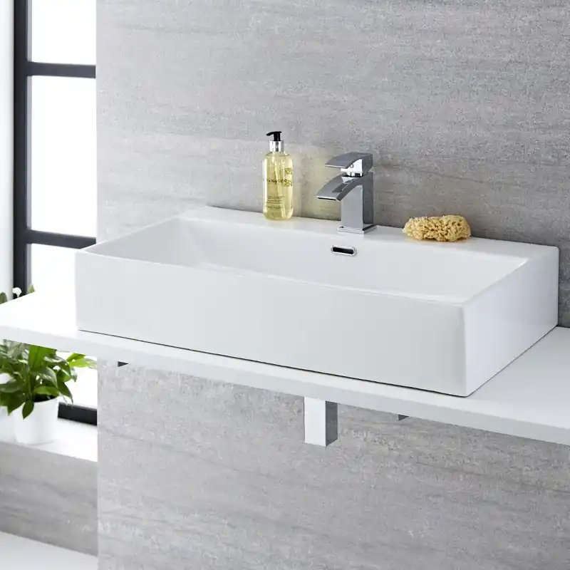 Popolare Lavabo Bagno da Appoggio in Ceramica Rettangolare 750x420mm - Sandford