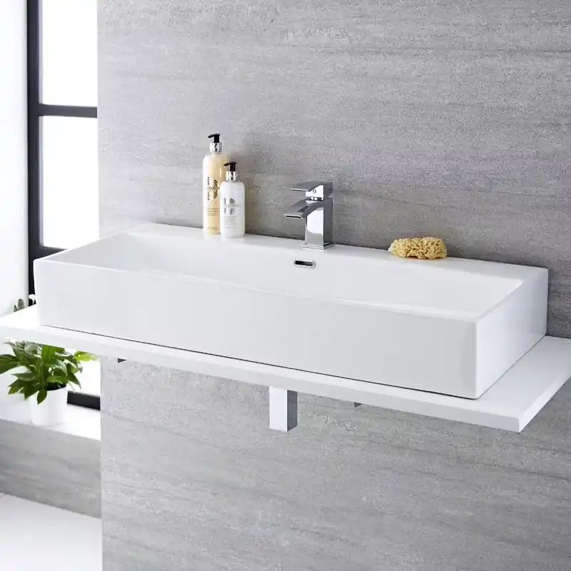 Lavabo Bagno da Appoggio Rettangolare in Ceramica 1000x420mm - Sandford Più Venduto