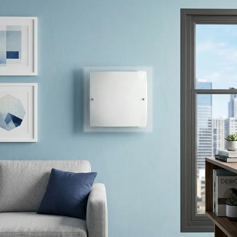 Plafoniera quadra bianca e con doppio vetro trasparente 60 watt E27 Non Perdere