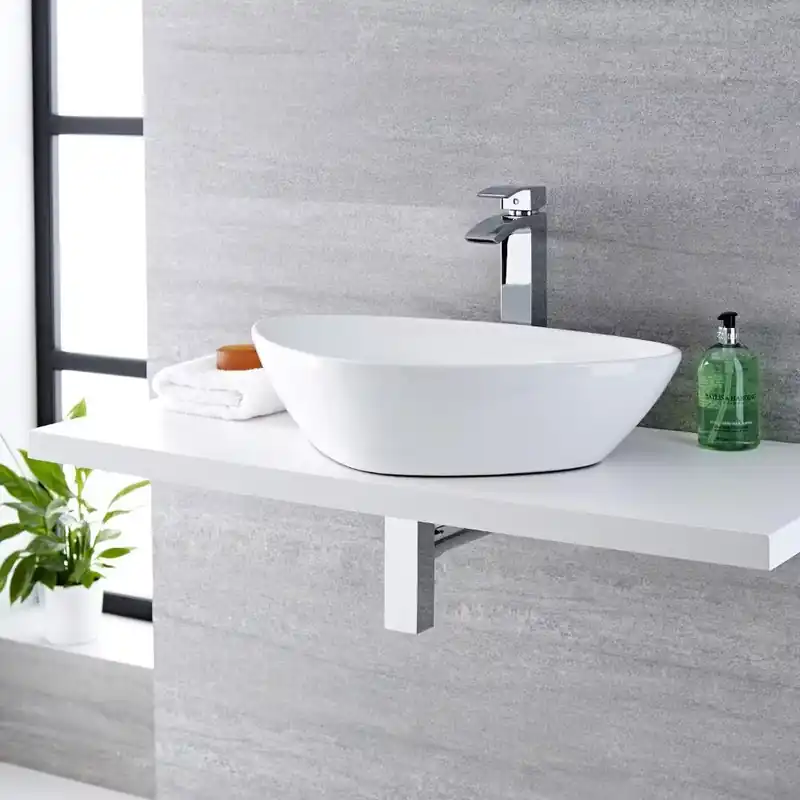 Lavabo da Appoggio Moderno - Bianco - 590 mm x 390 mm - (senza Fori per Rubinetteria) - Select Occasione Imperdibile