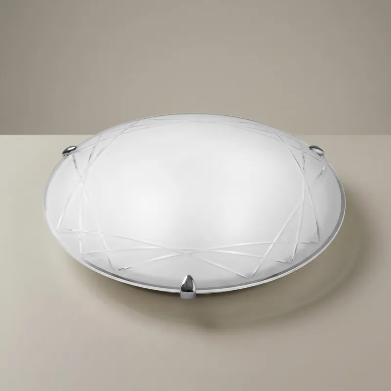 Plafoniera Tonda in Vetro satinato Decoro geometrico dal Design classico 2X 3XE27 Sconto