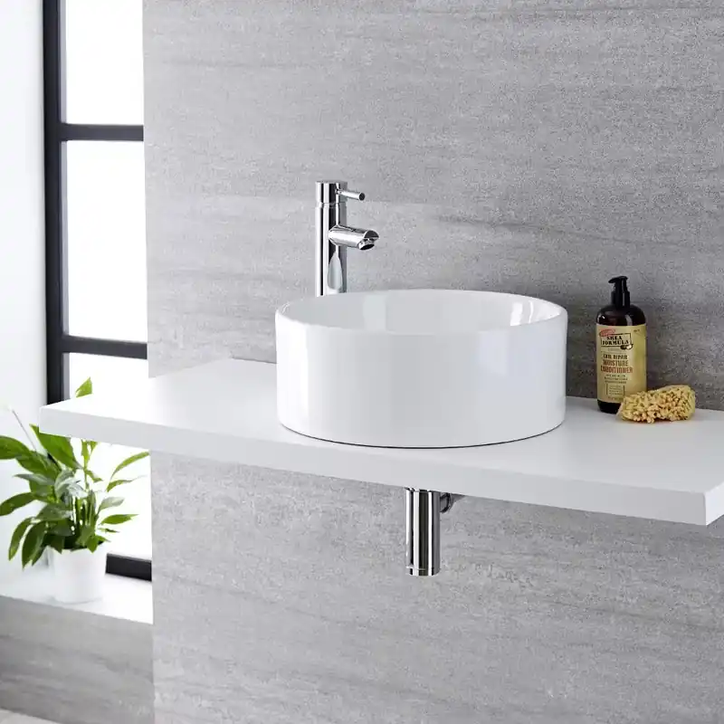 Lavabo Bagno da Appoggio Tondo in Ceramica 400x400mm con Rubinetto Miscelatore - Covelly Nuova Collezione
