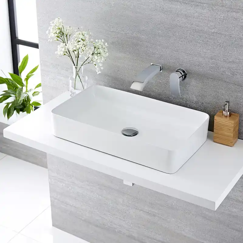 Lavabo Bagno da Appoggio Rettangolare in Ceramica 640x350mm con Rubinetto Miscelatore per Lavabo - Alswear Offerta Del Giorno