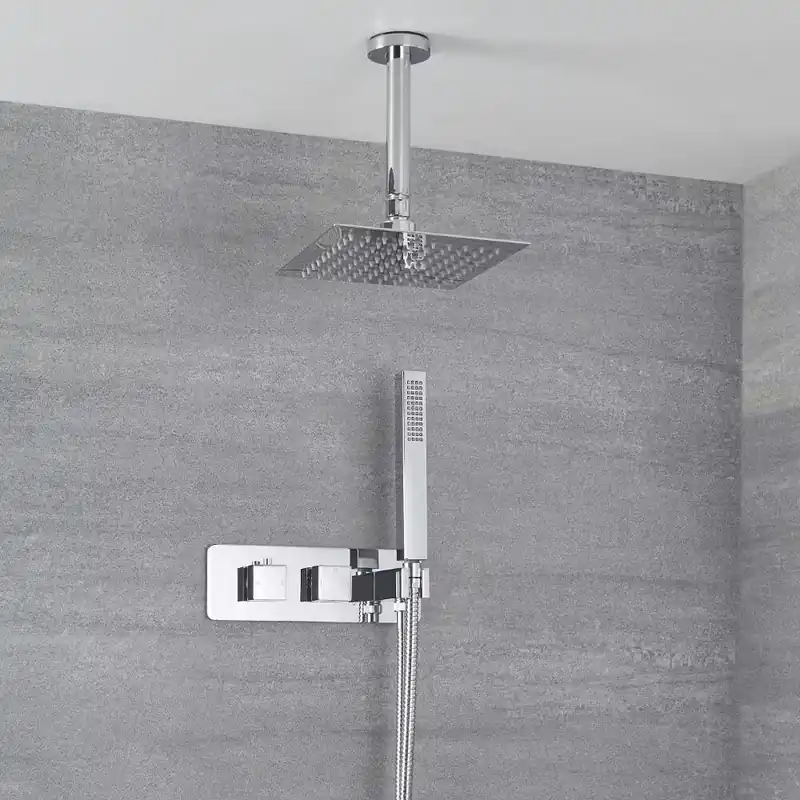 Offerta Lampo Miscelatore Doccia Incasso a 2 Vie con Deviatore Integrato con Soffione 200mm, Braccio Doccia a Soffitto e Doccetta - Arvo