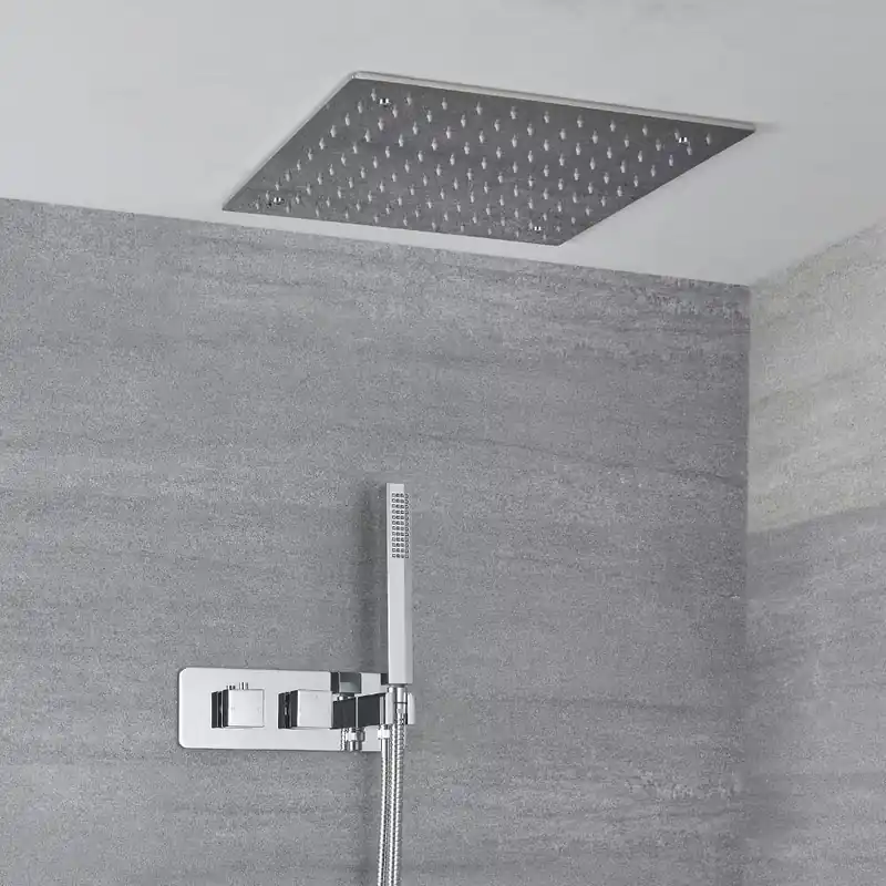 Miscelatore Doccia Incasso Quadrato a 2 Vie con Deviatore Integrato con Soffione Doccia da Incasso 400mm e Doccetta - Arvo Promo Stagionale