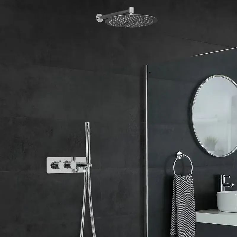 Promozione Esclusiva Miscelatore Doccia Incasso Quadrato a 2 Vie con Deviatore Integrato con Soffione 200mm e Doccetta Design Circolare - Mirage