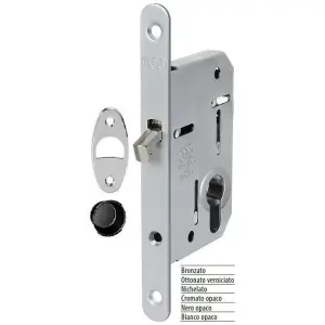 Saldi Serratura AGB modello SCIVOLA TRE entrata 50mm frontale 16x160mm bordo tondo, con foro cilindro per porta in acciaio finitura ottonato verniciato
