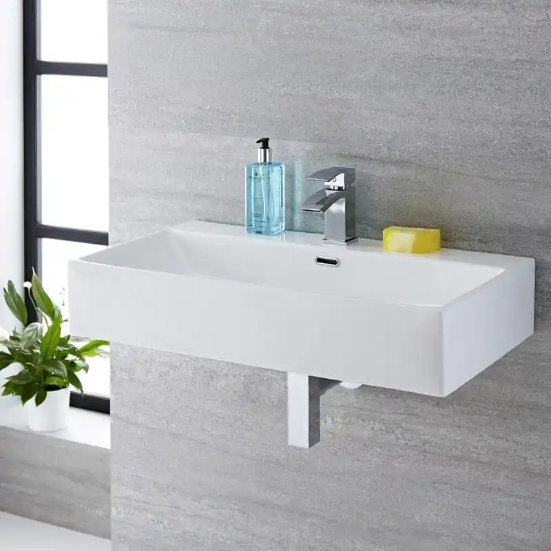 Spedizione Espresso Lavabo Bagno Sospeso in Ceramica Rettangolare 750x420mm - Sandford
