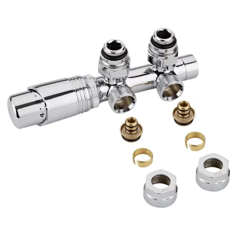 Valvole a Squadra per Radiatori e Scaldasalviette oer Attacco Centrale Complete di Testa Termostatica Cromata e Adattatori per Raccordi Pex o Multistrato 16mm – Multiblock H Saldi