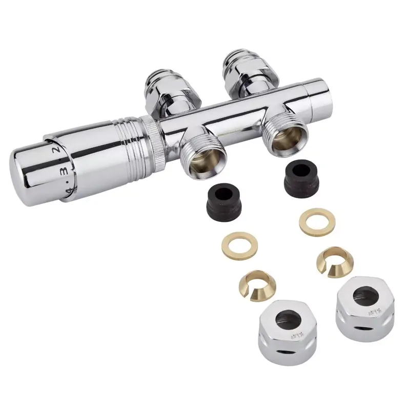 Valvole Diritte per Radiatori e Scaldasalviette 3/4” con Testa Termostatica Cromata e Adattatori per Raccordi 12mm per Tubi in Rame - Multiblock H Novità