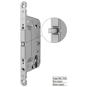 Serratura AGB modello TOUCH entrata 50 frontale 18x196mm bordo tondo ritenuta magnetica regolabile con riferma foro cilindro per porta in acciaio finitura grigio RAL7036 Quantità Limitata