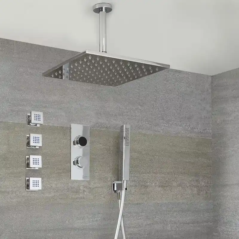 Ultima Occasione Doccia Digitale con Sistema di Controllo a 3 Vie Complerto di Soffione Doccia Quadrato 300mm, Braccio Doccia a Soffitto, 4 Idrogetti e Doccetta - Narus
