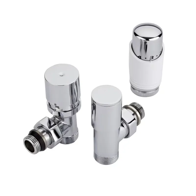 Promozione Coppia di Valvole a Squadra per Radiatori e Scaldasalviette con Testa Termostatica Bianca e Selezione di Adattatori - Pex e Multistrato 12mm