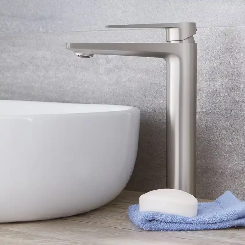 Rubinetto Miscelatore Alto Colore Nichel con Finitura Spazzolata per Lavabo - Harting Prezzo Basso