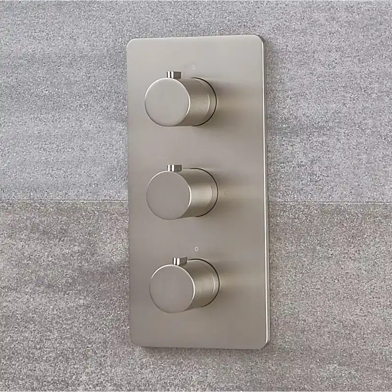Promozione Esclusiva Miscelatore Doccia Termostatico Triplo Moderno a 2 Vie Colore Nichel con Finitura Spazzolata - Harting