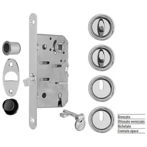 Direttamente Dal Produttore Serratura AGB modello SCIVOLA T kit B entrata 50mm frontale 16x168mm bordo tondo con serratura, con rosetta tonda e con pomolo/pomolo chiave per porta in acciaio finitura ottonato verniciato