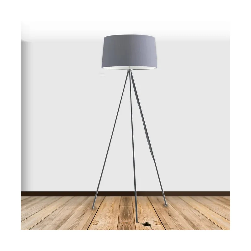 Promozione Lampada da Terra Treppiedi Grigia Metallo Paralume Tessuto Inteno Moderno E27