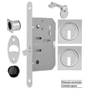 Serratura AGB modello SCIVOLA T kit M entrata 50mm frontale 16x168mm bordo tondo con serratura, con rosetta quadra e con chiave per porta in acciaio finitura cromato opaco Pagamento Sicuro