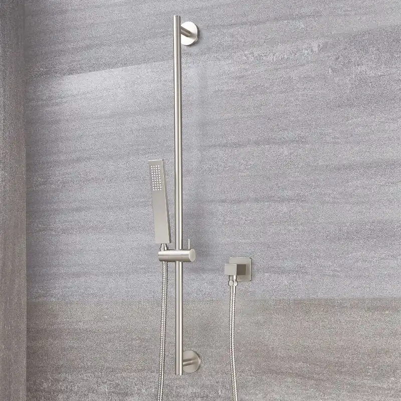 Kit Doccia Quadrato Completo di Asta Saliscendi Con Finitura in Nichel Spazzolato Di Tendenza