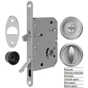 Serratura AGB modello SCIVOLA TRE kit A entrata 50mm frontale 16x160mm bordo tondo con serratura, con leva, con rosetta tonda e con pomolo/bottone per porta in acciaio finitura cromato opaco Offerta Lampo