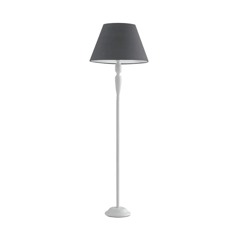 Lampada da Terra Metallo Bianco paralume Tessuto Grigio Piantana Classica E27 Esclusivo