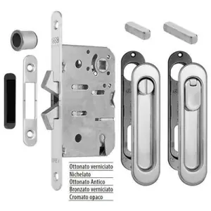 Bestseller Serratura AGB modello SCIVOLA TT kit C entrata 50mm frontale 16x168mm bordo tondo, con pendaglio/bottone per porta in ottone finitura cromato opaco
